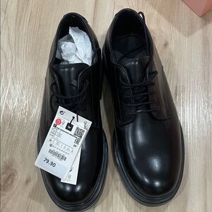 Zara Black Leather Lace-Up Derbys Unisex